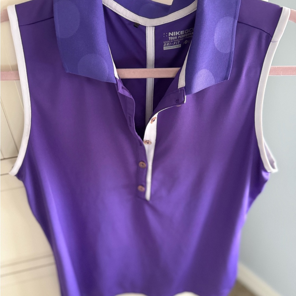 Nike Purple Sleeveless Dri-FIT Polo Tank with White Trim